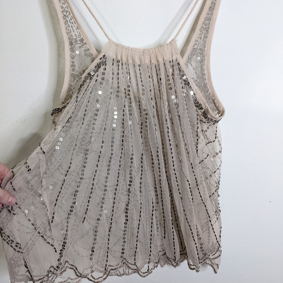 Luxury mesh beaded embroidered camisole top tank formal see through scallop s - Picture 4 of 5